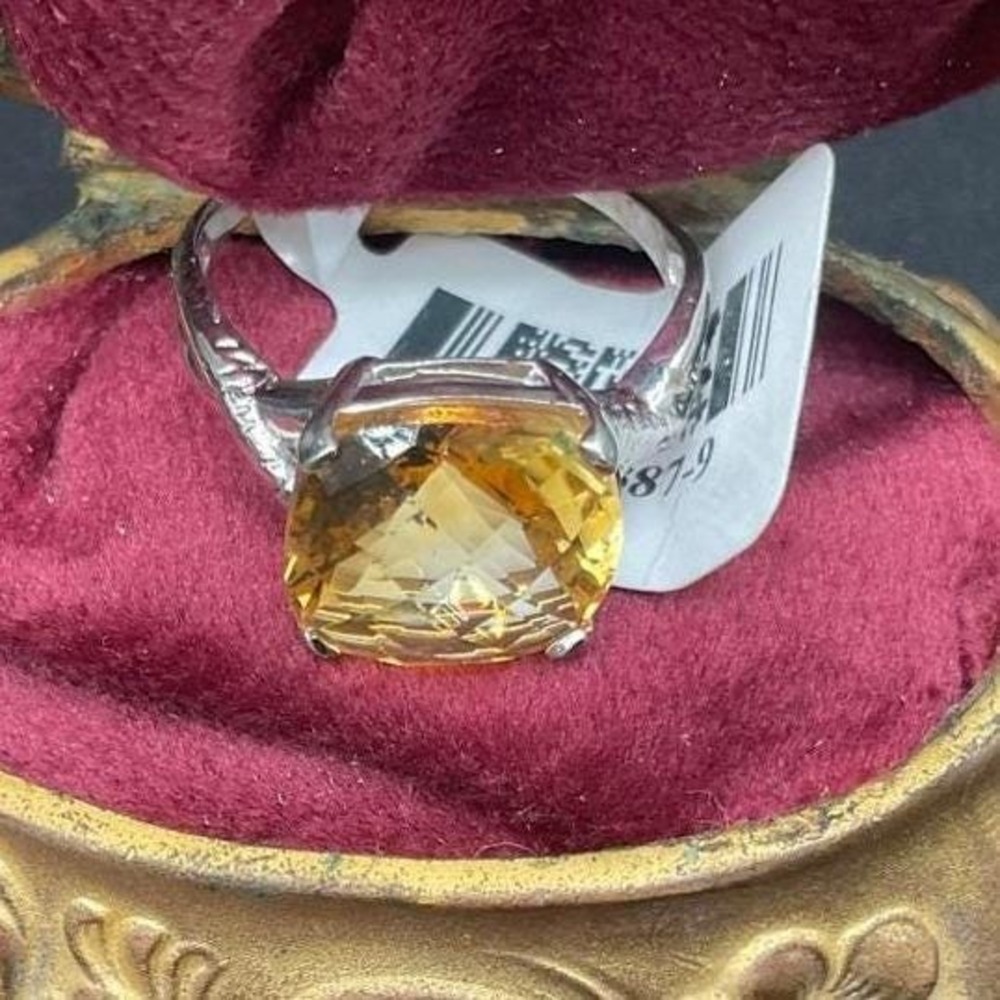 JTV Cushion Solitaire Ring 925 Sterling Silver Citrine Color Size 9